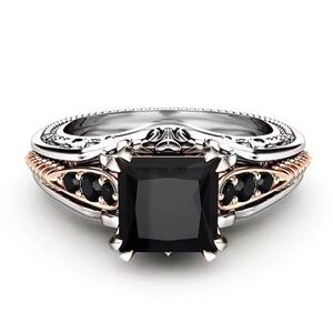 Sterling Silver Black Square Stone Vintage-Inspired Women's Ring